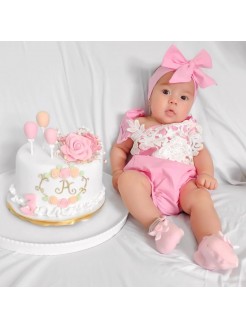 Baby Girl Cotton Romper Pink With Lace