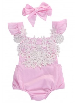 Baby Girl Cotton Romper Pink With Lace