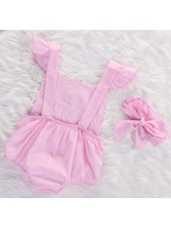 Baby Girl Cotton Romper Pink With Lace