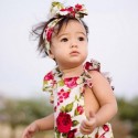 Baby Girl Cotton Romper With Headband Burgundy Flowers 