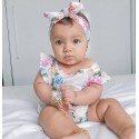 Baby Girl Cotton Romper With Headband Spring Flowers