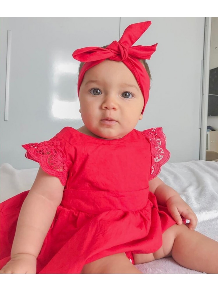 Baby Girl Red Romper Dress With Headband