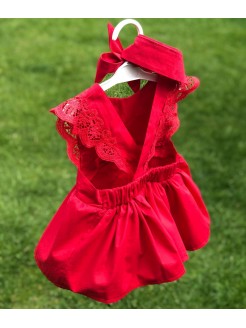 Baby Girl Red Romper Dress With Headband