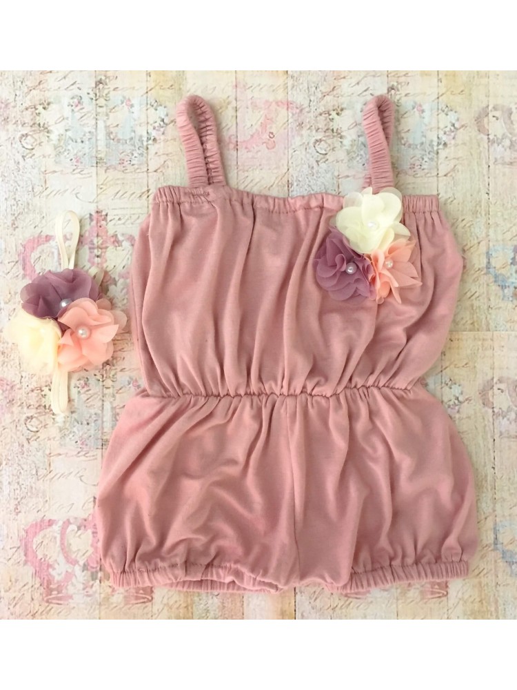 Handmade Baby Romper Dusty Pink With Headband