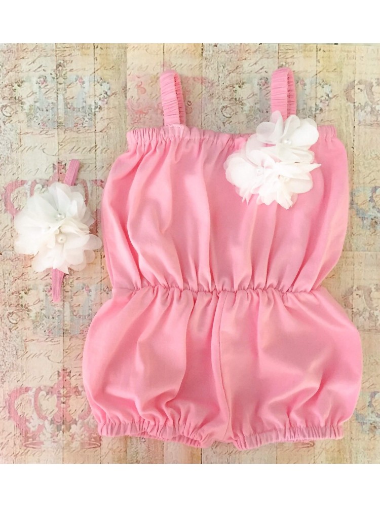 Handmade Baby Romper Baby Pink With Headband Handmade Baby Romper Baby Pink With Headband