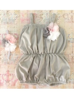 Handmade Baby Girl Romper Silver Grey With Headband