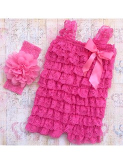 Baby Girl Lace Romper Fuchsia With Headband