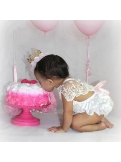 Baby Girl Satin And Lace Frilly Romper
