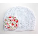 Handmade Baby Girl Hat White With Cherry Flower
