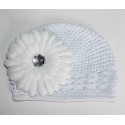 Crochet Baby Christening Hat White With White Flower