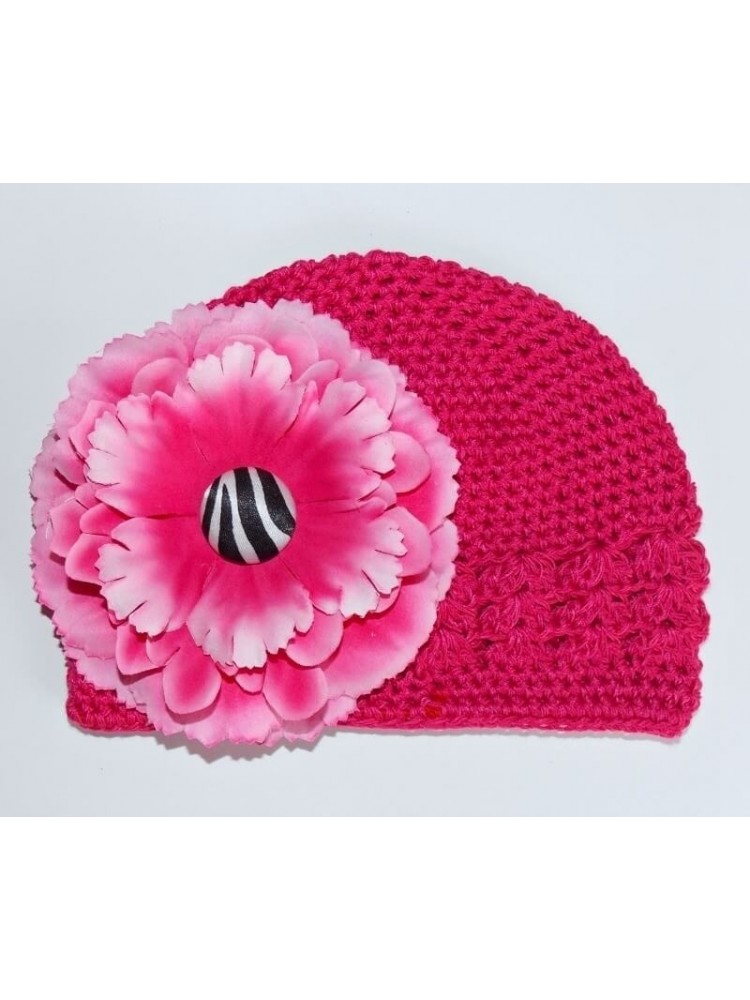 Crochet Baby Hat Fuchsia With Fuchsia Zebra Flower