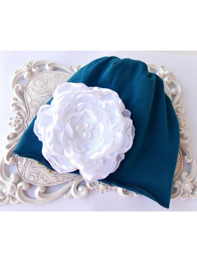 Handmade Baby Girl Cotton Hat Blue With Flower