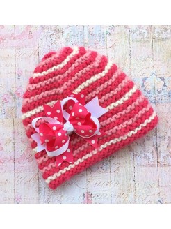 Crochet Baby Girl Winter Hat Fuchsia Boutique Bow