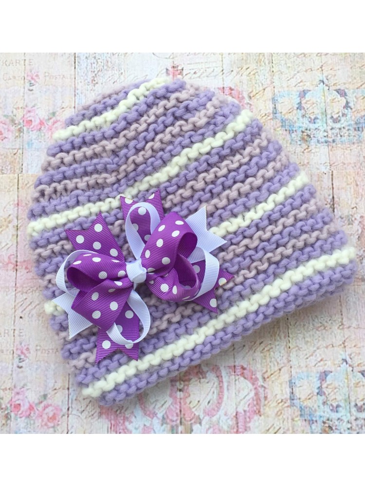 Crochet Baby Girl Hat Lavender Boutique Bow Crochet Baby Girl Hat Lavender Boutique Bow