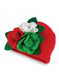 Baby Girl Red Christmas Hat Felt Flowers