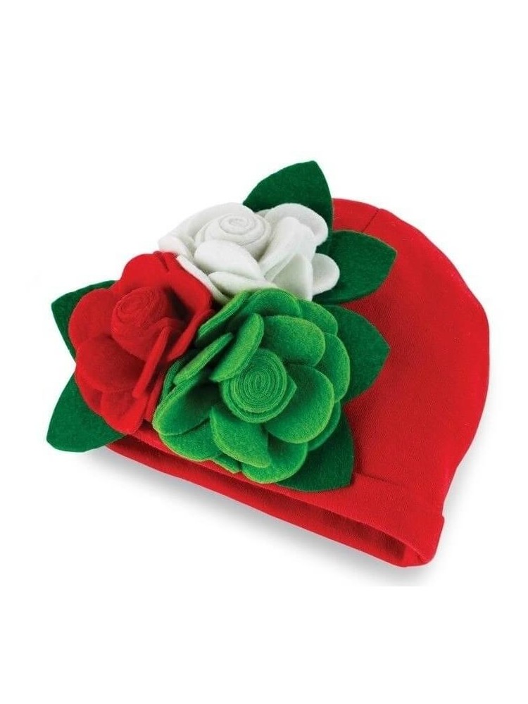 Baby Girl Red Christmas Hat Felt Flowers