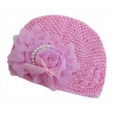 Handmade Baby Hat Pink With Rose And Pearls 