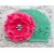 Crochet girl hat aqua mint with fuchsia flower