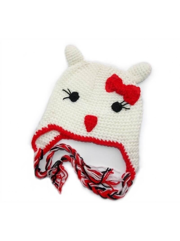 Baby Girl Crochet Hat Hello Kitty Red Bow