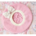 Crochet Baby Girl Hat With White Rosette Bow