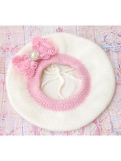 Crochet Baby Girl Hat With Pink Rosette Bow