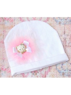 White cotton hat Hello Kitty and marabou