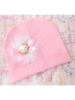 Pink cotton hat Hello Kitty and marabou