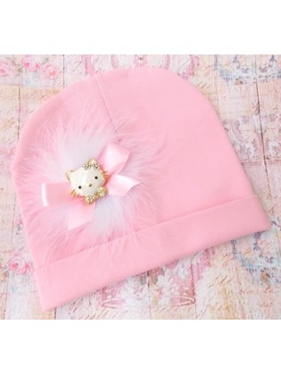 Baby Girl Pink Cotton Hat Hello Kitty And Marabou
