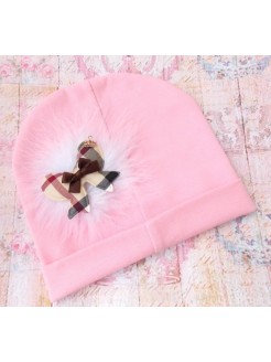 Pink Baby Girl Hat Burberry Bow And Marabou