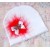 White baby girl cotton hat Red crown and marabou