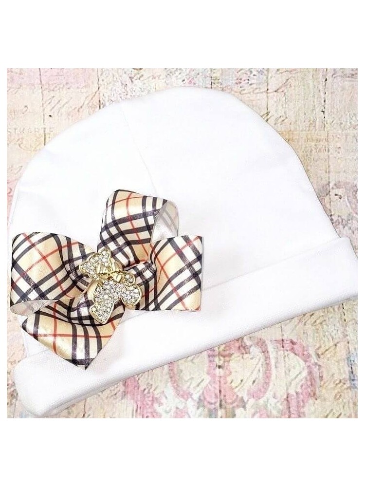 Baby Girl Cotton Hat Burberry Diamante Bear