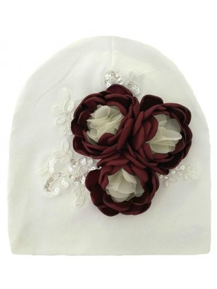 Girl Burgundy With Cream Handmade Hat