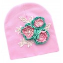 Handmade Baby Girl Hat Pink With Aqua Flowers