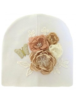 Baby Girl Handmade Hat Champagne Flowers