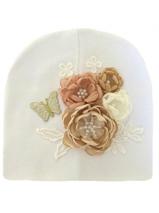 Baby Girl Handmade Hat Champagne Flowers