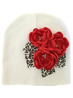 Baby Girl Handmade Hat Leopard And Red Flowers