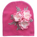 Baby Girl Handmade Hat With Pink And White Flowers