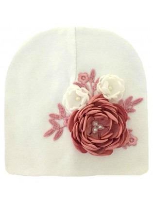 Handmade Baby Girl Hat With Dusty Pink Flowers