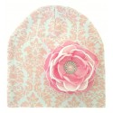 Handmade Baby Girl Damask Hat Pink With White Flower