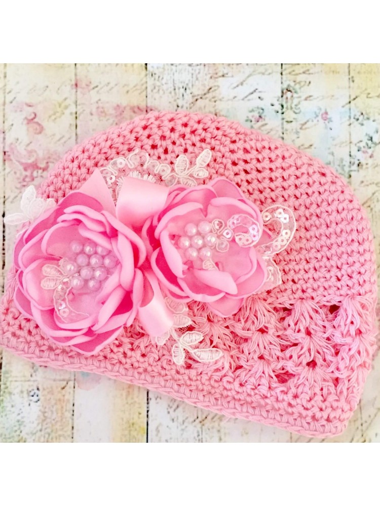 Baby Girl Crochet Hat Pink Bouquet
