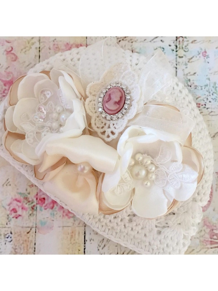 Baby Girl Crochet Beanie Hat Ivory Bouquet