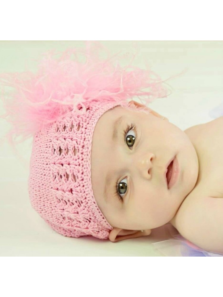 Crochet Baby Girl Hat Pink With Pink Marabou