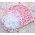 Crochet Baby Girl Hat Pink With White Marabou