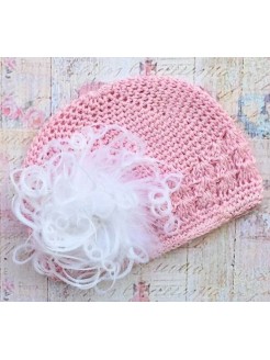 Crochet Baby Girl Hat Pink With White Marabou
