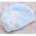 Crochet Baby Girl Christening Hat White Marabou