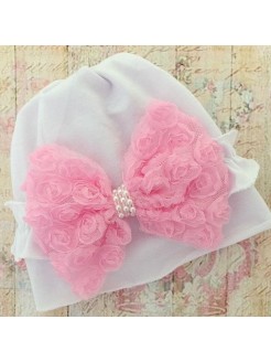 Baby Girl Hat White With Rosette Bow