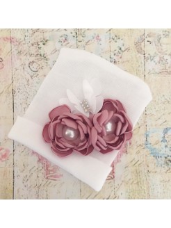 Newborn Baby Girl Hospital Hat With Dusty Pink Flowers