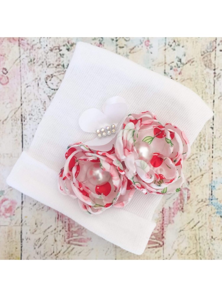 Handmade Newborn Baby Girl Hospital Hat Cherry Flowers Handmade Newborn Baby Girl Hospital Hat Cherry Flowers