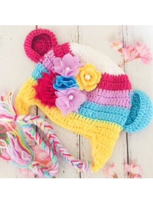 Crochet Baby Girl Winter Hat with Ears Multicolor