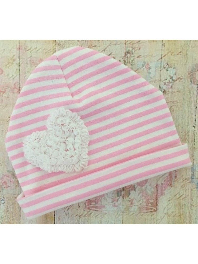 Newborn Baby Girl Hospital Hat Rosette Heart Newborn Baby Girl Hospital Hat Rosette Heart